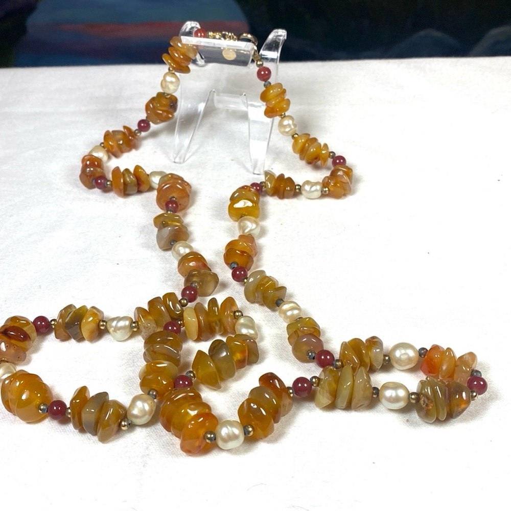 Natu Agate, Carnelian and Fresh Water Pearl Necklace